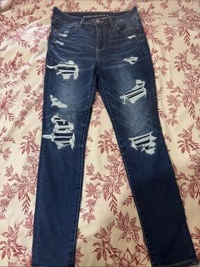 American Eagle Outfitters Dark Blue Ripped Skinny Jeans